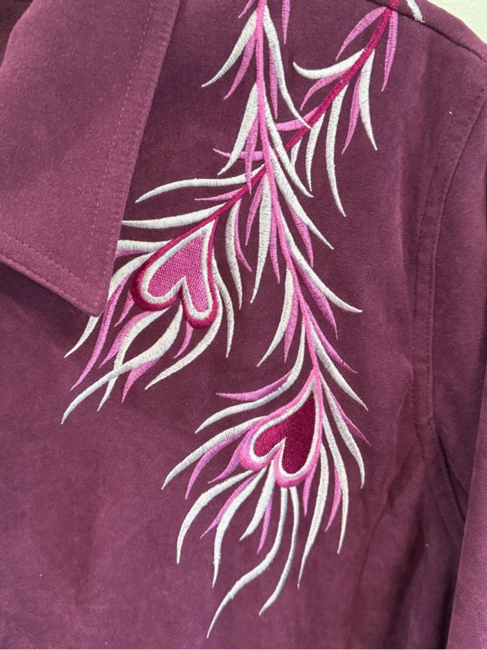 Bob Mackie Wearable Art Purple Faux Suede Phoenix Jacket Boho Glam Vintage L - Picture 4 of 10